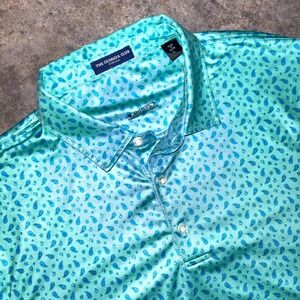 The Georgia Club Collection Polo Shirt Mens Large Teal Blue Paisley DriWay Golf